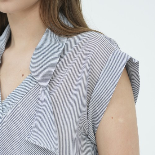 SIXDO G-Blue Stripe Raw Blouse